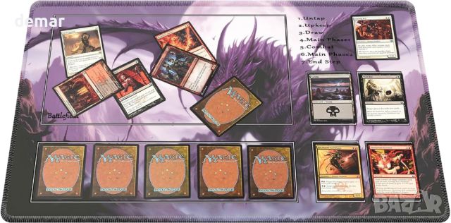 Nkddert MTG Playmat, 60 x 35 см подложка с дракон за MTG и други игри с карти, противоплъзгаща се, снимка 4 - Аксесоари - 46780951