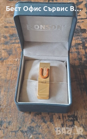 щипка за пари Ronson позлатена матова с ахат масивна, снимка 2 - Други - 53407665