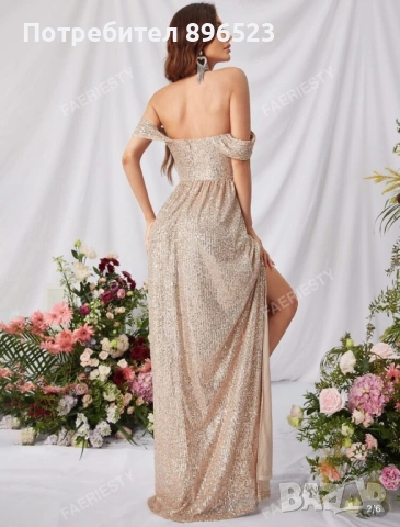 Дамска златиста официална рокля L размер, снимка 3 - Рокли - 53504333