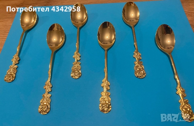 Чаени лъжички "Hildesheim Rose", неръждаема стомана, позлатени с 20-каратово злато, 1950-1960