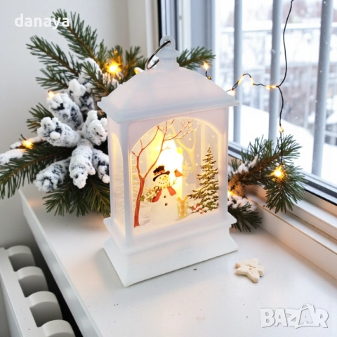 1187 Мини коледен фенер с Дядо Коледа и Снежко светеща коледна украса, снимка 8 - Декорация за дома - 35003060