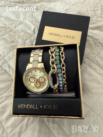 Kendall + Kylie Луксозен комплект часовник + гривни, Gold Tone / Rainbow (НОВ, с кутия) дамски дами