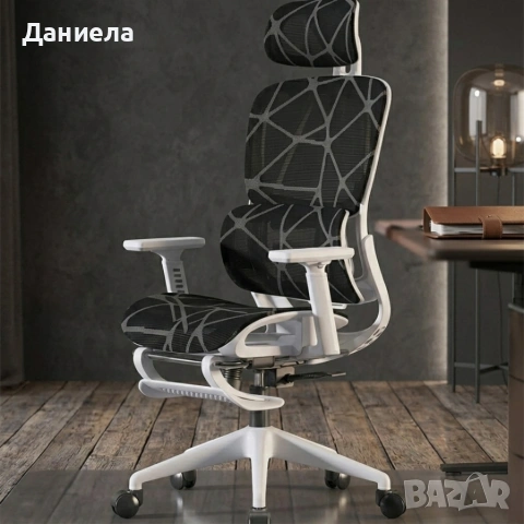 Ергономичен бял офис стол с 3D лумбална опора | Наклон 145° | До 250 кг | BIFMA сертификат, снимка 2 - Столове - 54260838