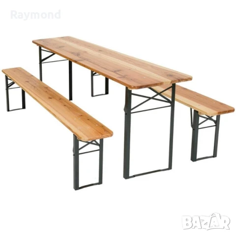 Градински комплект Дървена маса с две пейки 170 см, снимка 3 - Маси - 51053105