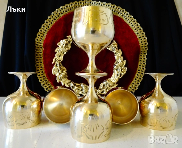 Бронзови чаши релефно гравирани,80 мл.,позлата.  , снимка 9 - Антикварни и старинни предмети - 52566982