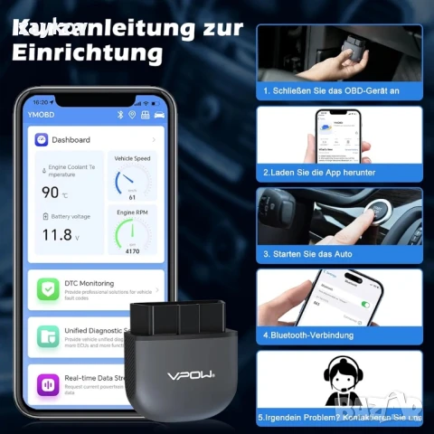 OBD2 Bluetooth 5.1 OBD автомобилна диагностика  за италиански автомобили за iPhone IOS Android, снимка 6 - Друга електроника - 50773131