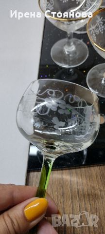 2 кристални чаши за вино с гравюра лозов лист и леко оребрение. 170 мл, снимка 3 - Чаши - 46459919
