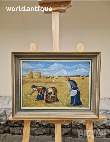 Много стара антикварна белгийска картина масло върху платно