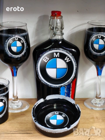 ТОП Подарък за фен на марката BMW – бутилка + чаши +пепелник, снимка 4 - Фен артикули - 54256036