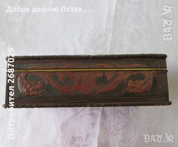 Стара ролетка 10 метра,  ролетка за мерене, кожа месинг маркировка, кутия кожа и дърво за цигари, снимка 13 - Антикварни и старинни предмети - 32607772