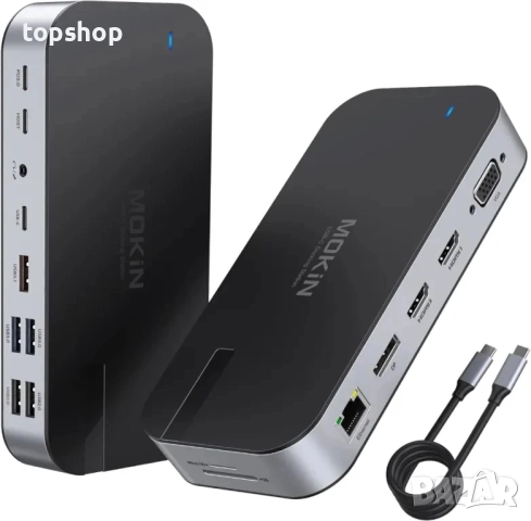 Докинг станция MOKiN за 4 монитора, 16 в 1 USB C с 2 HDMI, DP, 100W PD, USB 3.1/3.0/2.0, RJ 45..., снимка 9 - Кабели и адаптери - 51637834