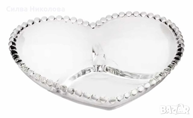 Стъклена чиния ордьовър сърце с 3 отделения, снимка 2 - Чинии - 46183739