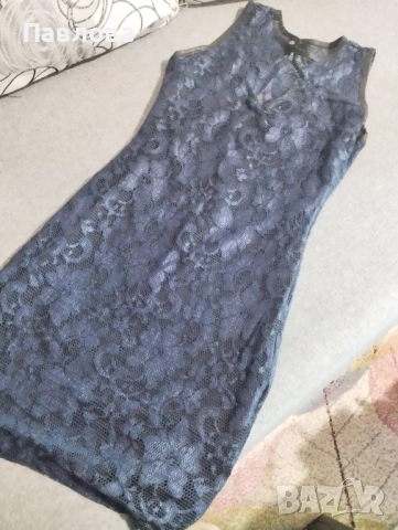 Дантелена рокля в тъмно син цвят S, снимка 5 - Рокли - 51456542