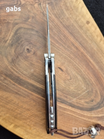 Уникален сгъваем нож дамаска стомана с кожена кания, снимка 12 - Ножове - 52325439