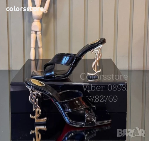 Чехли на ток черен лак YSL/VL18z, снимка 2 - Чехли - 50621518