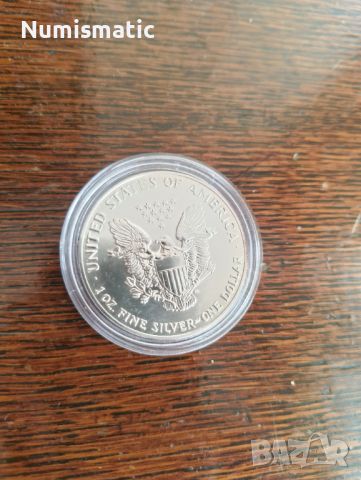Сребърен американски долар, 31.1грама .999 проба, 1992 година, снимка 2 - Нумизматика и бонистика - 46412826