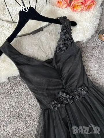 Рокля с тюл в цвят черен, снимка 3 - Рокли - 50414553