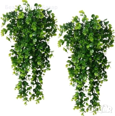 Нови Фалшиви висящи растения евкалипт 2 броя реалистичен зелен декор стая