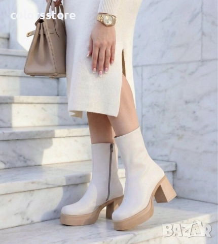 Боти на ток - бежова кожа - BVC10 