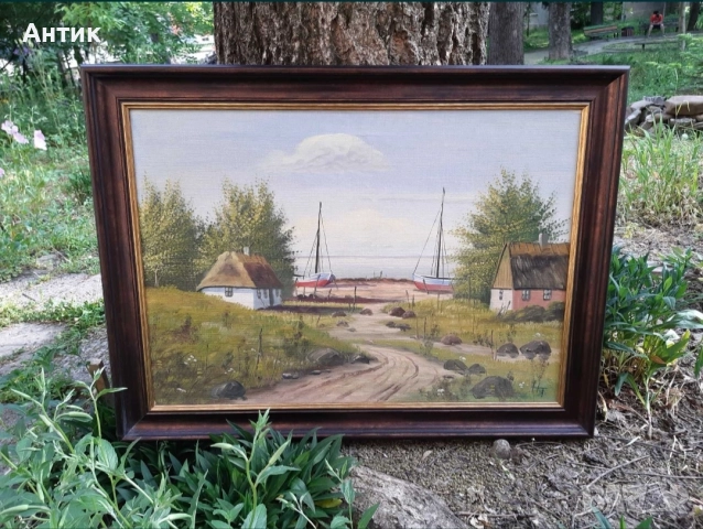 Красива Стара Картина Живопис Маслени Бои на Платно, снимка 3 - Картини - 52630679