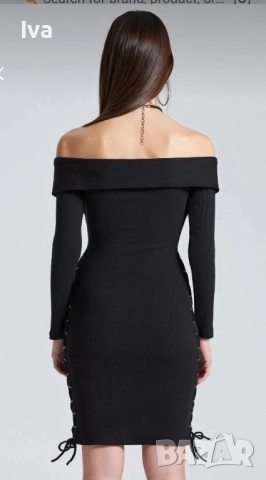 Намалена! Елегантна черна рокля с голи рамена и връзки за регулиране на дължината, снимка 2 - Рокли - 52472120
