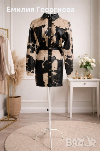 Дамски комплект от кожена риза и пола , снимка 2 - Якета - 54143227