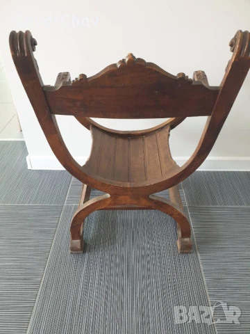 Много стар френски дървен стол-седло/орех/ръчна дърворезба/82см/19-ти век, снимка 4 - Антикварни и старинни предмети - 51301999