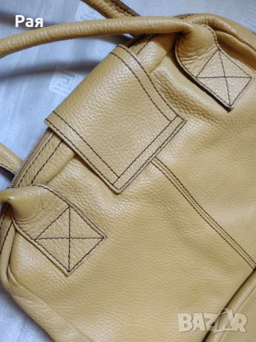 Дамска чанта , естествена кожа , цвят горчица LA Accessories, снимка 5 - Чанти - 50665339