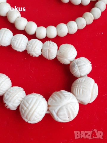 Стар дълъг гердан накит колие Слонова кост, снимка 6 - Антикварни и старинни предмети - 53388642