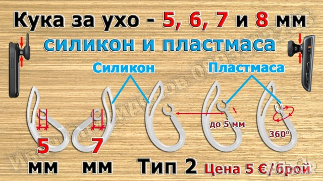 Аксесоари за блутут/bluetooth слушалка, слушалки - кука за ухо и силиконов накрайник, снимка 4 - Слушалки, hands-free - 17078076