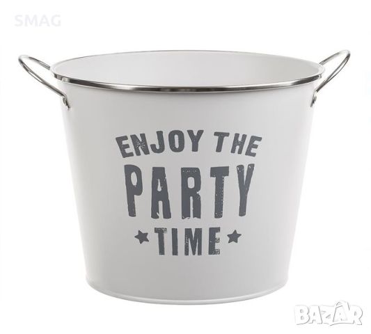 Ледарка за шампанско металик сиво с принт Enjoy the Party Ø23x18cm, снимка 1 - Аксесоари за кухня - 46386051