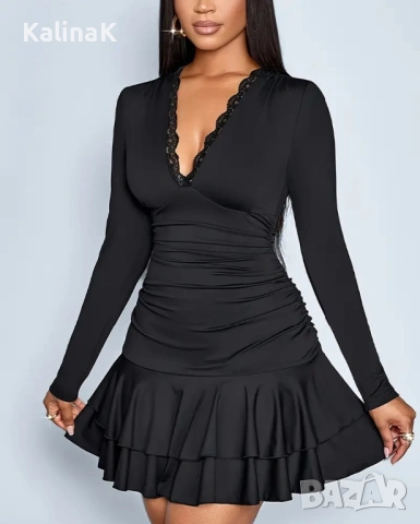 Черна рокля с дълъг ръкав, снимка 3 - Рокли - 53897725