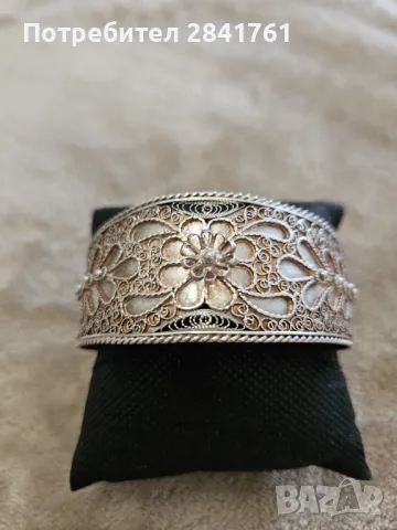 Старинна сребърна гривна филигран, снимка 11 - Гривни - 50015490