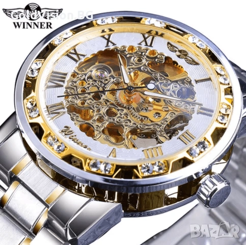Мъжки автоматичен часовник – WINNER 8012SS – Silver Gold, снимка 2 - Мъжки - 54248100