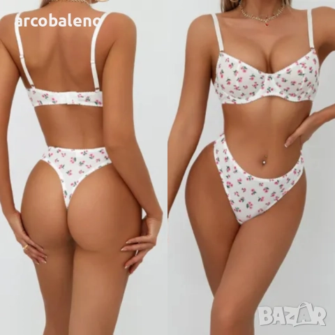 Дамски комплект бельо с пасторални флорални мотиви, 2цвята , снимка 8 - Бельо - 51546680