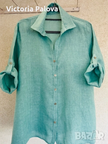 Дамска ленена риза красив цвят Ocean Air , снимка 5 - Ризи - 54152405