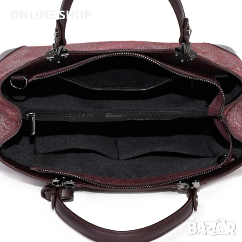 Елегантна дамска чанта от естествена кожа в цвят бордо НОВА, снимка 11 - Чанти - 53688892