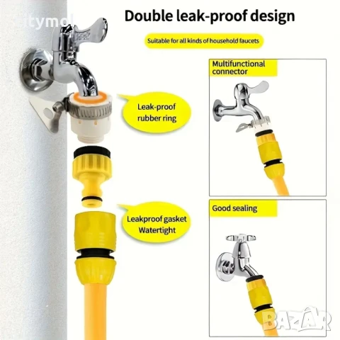 Комплект от 3 комплекта универсални конектори за бързо свързване към маркуч, размери 3/4" и 1/2", снимка 7 - Напояване - 51128007