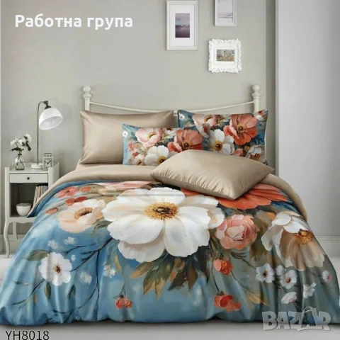 Флоралени десени от памучен сатен с ластик , снимка 3 - Спално бельо - 54072789