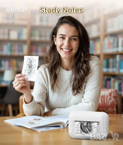 Tattmuse мини термичен принтер Q02E, Bluetooth, с 3 ролки термо хартия, бял, снимка 7 - Принтери, копири, скенери - 49689233