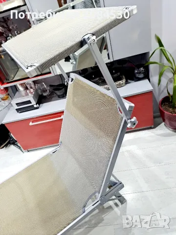 Алуминиев шезлонг със сенник 187/62см, снимка 2 - Градински мебели, декорация  - 49700472