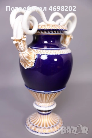 Прекрасна Майсен Meissen ваза кобалт и злато перфектна, снимка 3 - Вази - 53936084