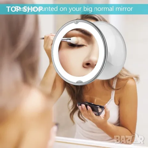 BEAUTURAL преносимо козметично LED огледало за грим/10x увеличени/вакуумна стойка с ключалка 360°, снимка 6 - Аксесоари за коса - 49308569