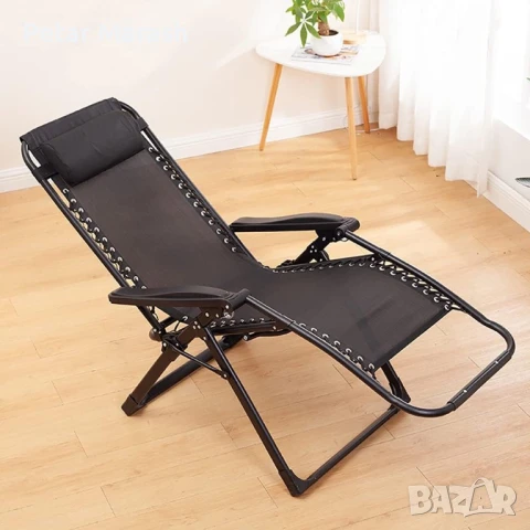 Шезлонг KraftWorld Lagos – Сгъваем, метален, с подлакътници и поставка, снимка 3 - Градински мебели, декорация  - 51066052
