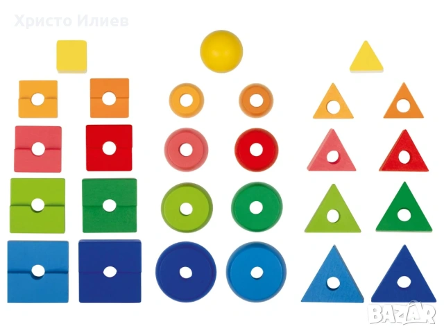 Дървена играчка за нанизване сортер Геометрични фигури, снимка 3 - Образователни игри - 53424434