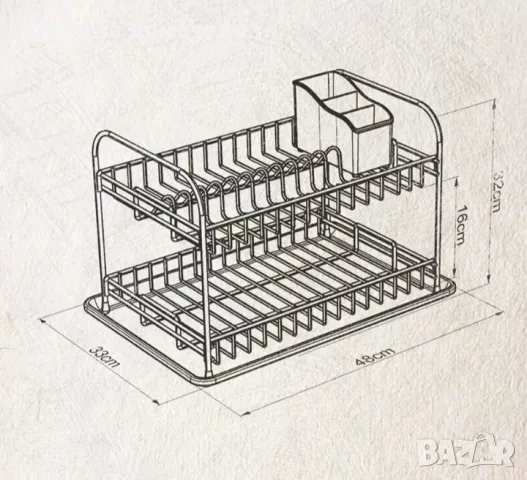 ✨Сушилник за съдове на 2 нива TEKNO TEL KB 007BP, 48x33x32 см, Пoставка за прибори, Сив/Черен, снимка 2 - Сушилници - 47785908