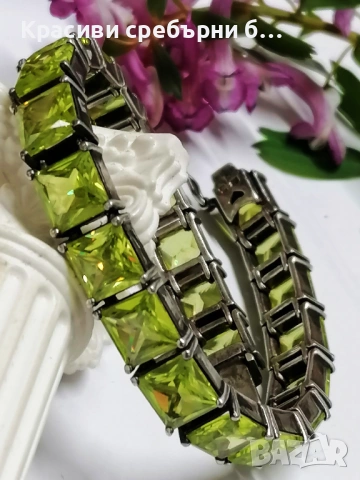 Маркова, масивна сребърна гривна с перидот 39.19гр, снимка 7 - Гривни - 54003281