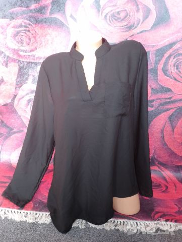Черна блуза туника тип риза от плътен шифон ХЛ, снимка 3 - Блузи с дълъг ръкав и пуловери - 46406322