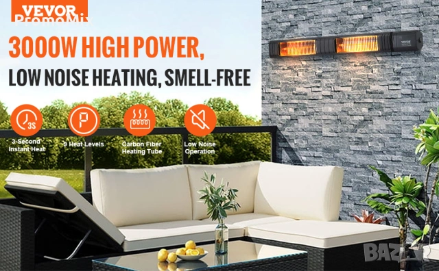 Инфрачервена двойна печка Vevor T17-GR30B 102см 3000W Инфрачервен карбонов отоплител с дистанционно , снимка 7 - Отоплителни печки - 53456302