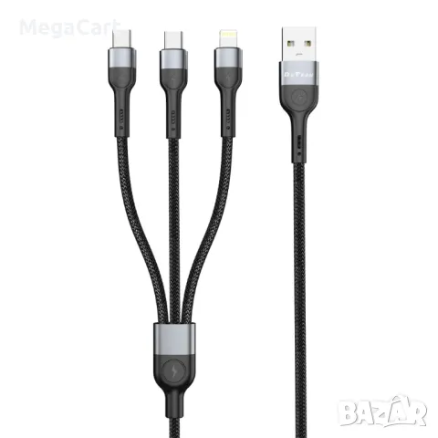 Кабел за данни DeTech DE-52UCL, 3 в 1, USB - 2хType-C, Lightning, 1.0m, Черен, снимка 2 - USB кабели - 48751633